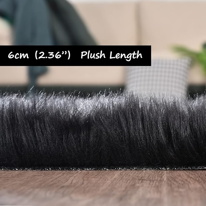 Goolela Black Area Rug 9x12 Fluffy Fuzzy Furry Rug - Image 3