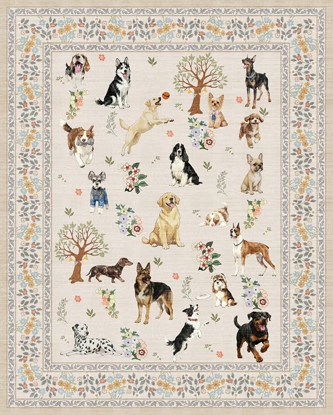 Beige Dog Area Rug 6x9 for Living Room Bedroom | Ultra-Thin; Easy Clean; Non - Image 6