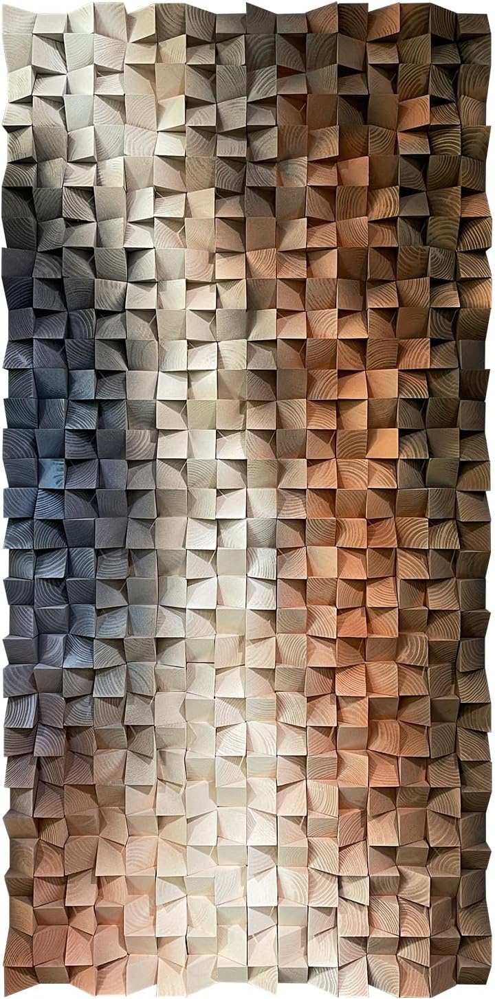 LIUZEYUE - 3D Wood Wall Art Decor Hand Crafted Wooden Blocks | Geometric Sculpture Art Modern Home Office Wall Art Easy Installation 23.6"x47.2"