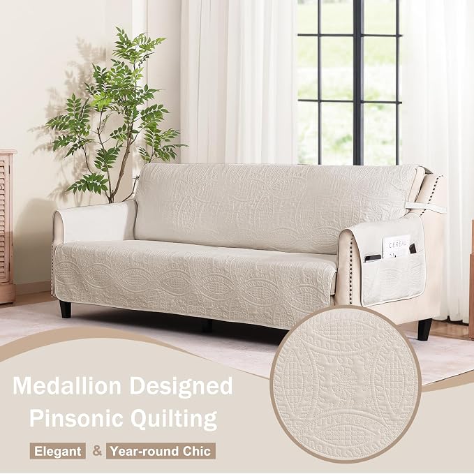 Quilted Grand Sofa Covers for 4 Cushion Couch, Couch Cover for Grand Sofa - Image 2