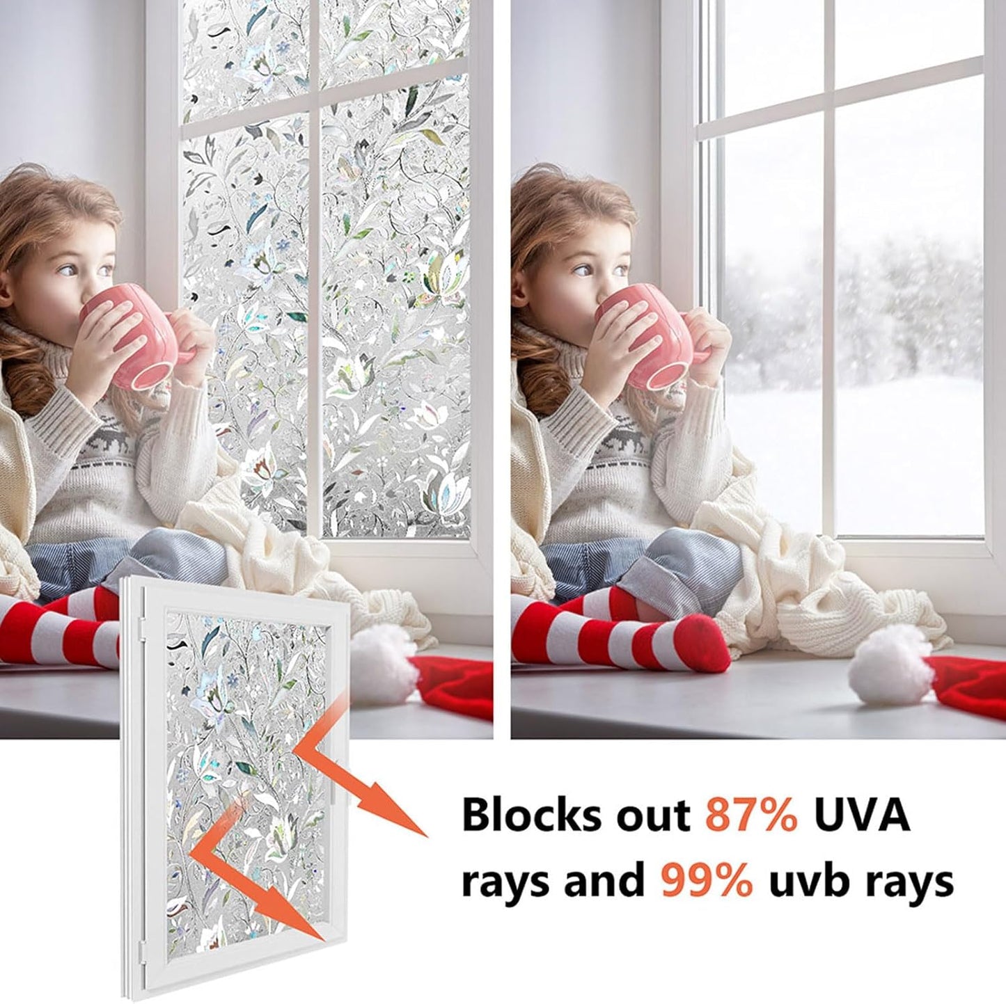 Kromapolis Window Film Privacy - Frosted Glass Decorative Film, Static Clings, No-Glue (17.5 x 157.4 inch)