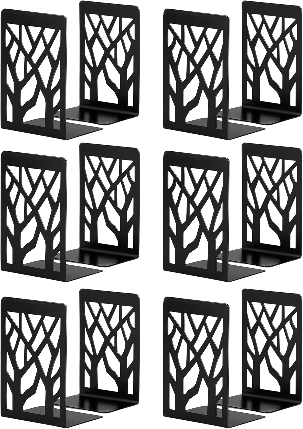 Metal Bookends Black 6 Pair - Heavy Duty Book Stoppers for Shelves - Decorative Book Ends