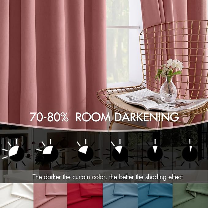 MIULEE Velvet Curtains 50W x 84L 2 Panels Dusty Rose Blackout Curtains | Luxury - Image 4