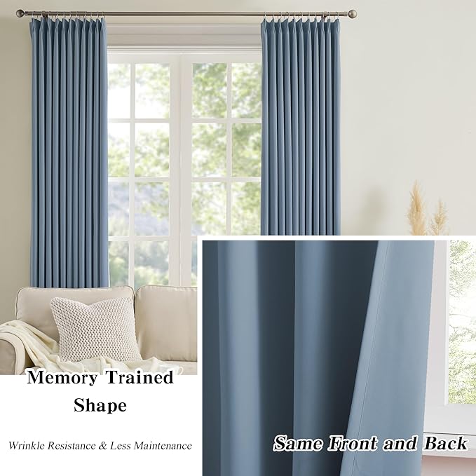 2 Panels Pinch Pleats Curtains 72 Inches Long, Heat and Full Light Blocking - Image 5
