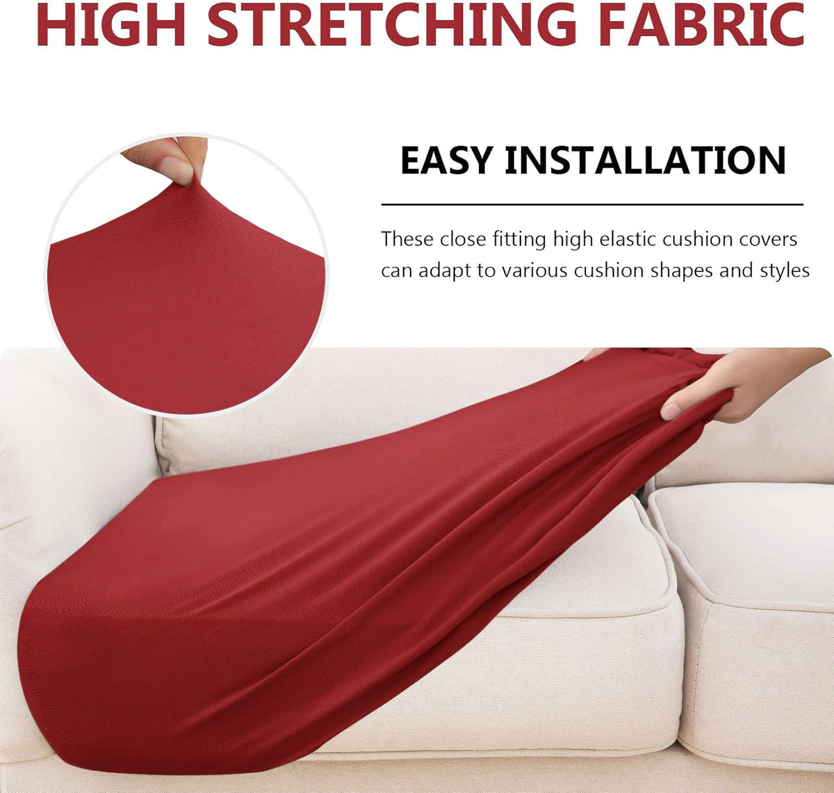 hyha Waterproof Couch Cushion Covers, Stretch Sofa Couch Seat Slipcover for Dog Washable, Non-Slip Waterproof Outdoor Cushion Covers for Patio Furniture Replacement (1 Piece for Large, Wine Red)