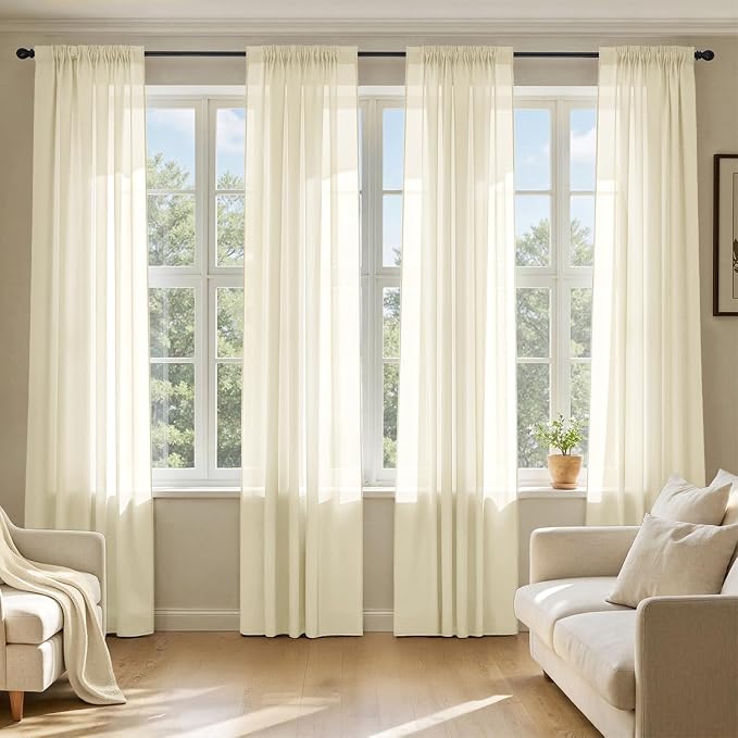 MIULEE Light Cream Sheer Curtains 108 Inches Long 4 Panels 42 x 108 Inches | by MIULEE