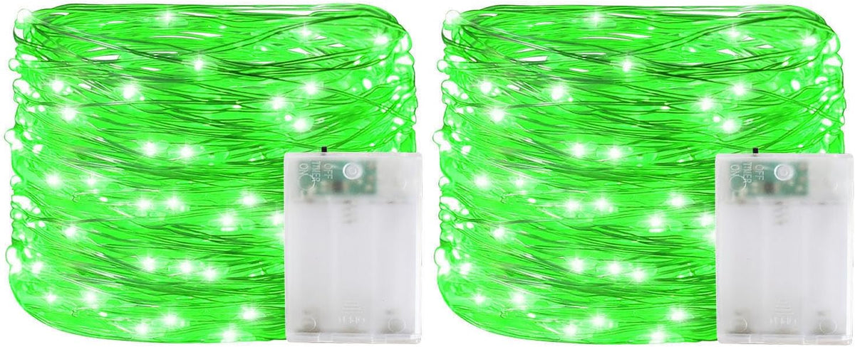 Halloween Decorations Green Fairy String Lights, Battery Operated with Timer, 2 Pack Total 33FT 100 Led Mini Battery Powered Christmas Twinkle Mason Jar Waterproof Firefly Lights DIY Party