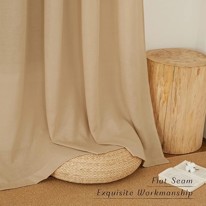 NICETOWN Linen Flax Semi Sheer Curtains 94" Length, Grommet Window Treatments - Image 7