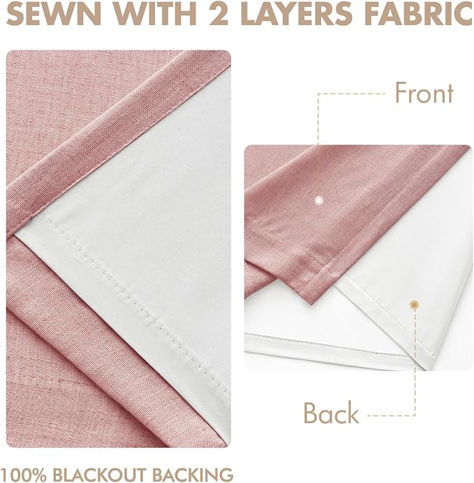 MIULEE Pink Pinch Pleated 100% Blackout Linen Curtains 40x90 Inches | Room - Image 5