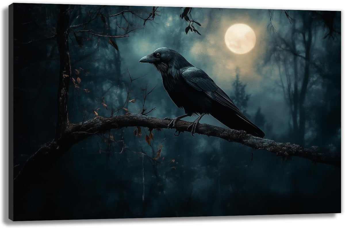 Crow Picture Wall Art Black Crow Canvas Prints Vintage Halloween Decoration Gothic Raven Art Poster Dark Academia Spooky Painting Horror Picture Home Decor(Artwork-2,12"x18")