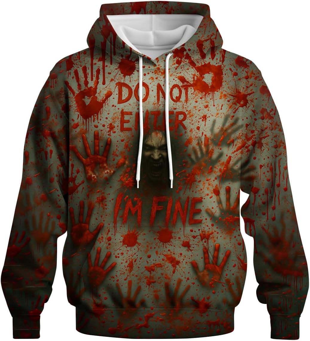 LAOLIUSN Novelty Long Sleeve Hoodie Funny Fashion Bloody Sweatshirts