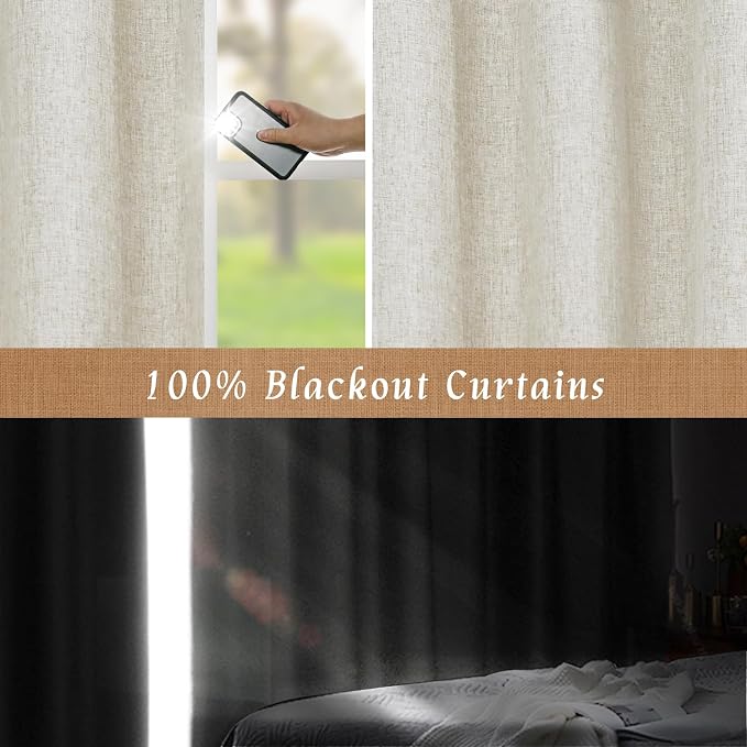 63 Inch 100% Blackout Linen Curtains - Image 4