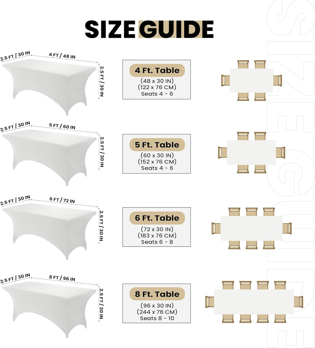 Utopia Kitchen 6FT Spandex Tablecloth [2 Pack, White] 200 GSM Stretch, Fitted, Washable and Wrinkle Resistant Table Cloth Rectangle Cover for Trade Shows, Wedding, Parties [72Lx30Wx30H Inch]