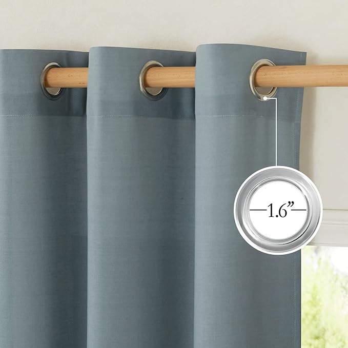 NICETOWN Flax Semi Sheer Stone Blue Linen Curtains - Image 3