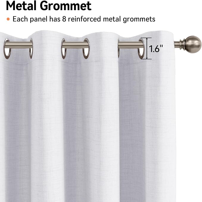 100% Blackout Linen Textured Curtains 80 Inch Long, Bright White | 100% - Image 5