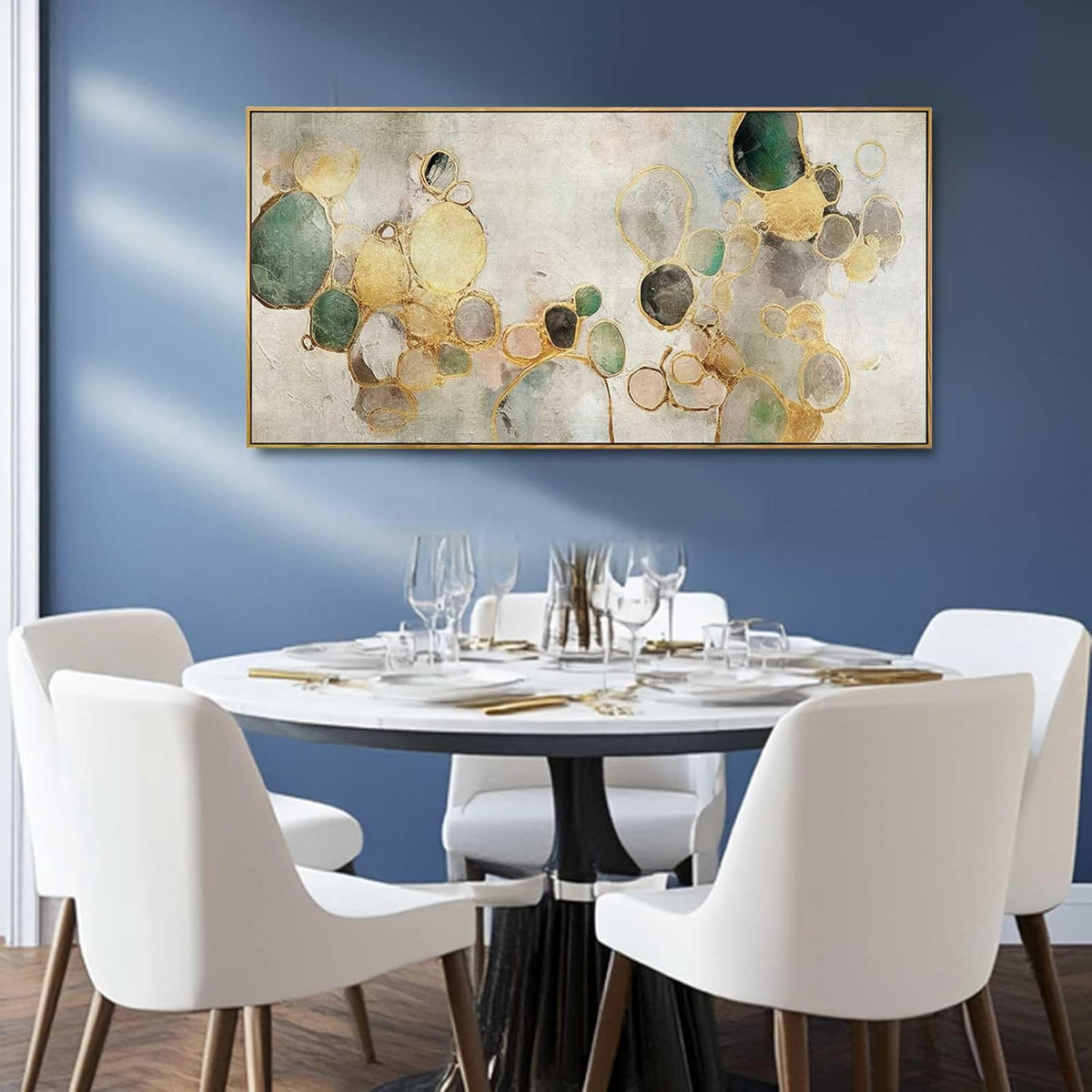 Gold Circle Modern Artwork Framed Abstract Wall Art Green Canvas Decor 24"x48" Wall Decorations for Bedroom Living Room Kitchen