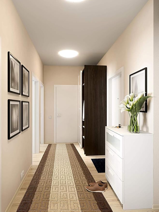 Custom Length Hallway Runner Rug, Slip Resistant, Meander Brown, 26 Inch X 19 - Image 2