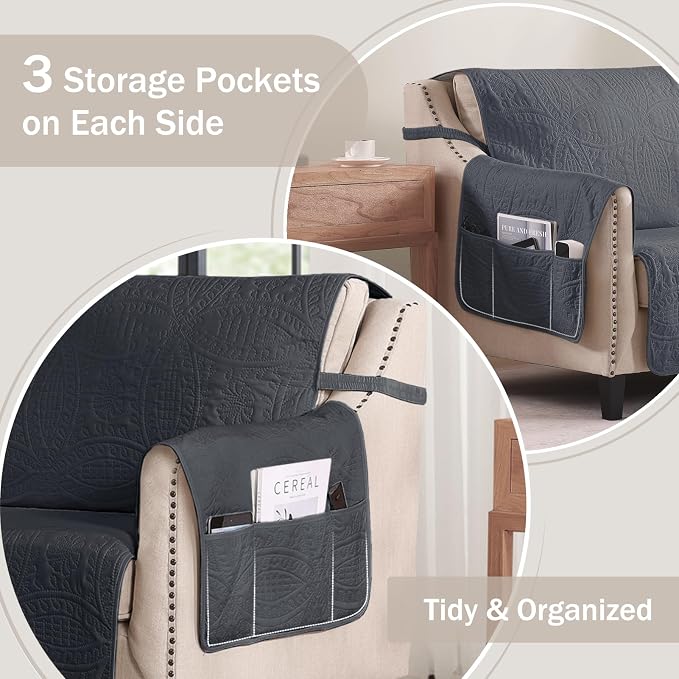 Black Recliner TV Chair Covers, Quilted Décor Water-Repellent Medium Lazy Boy - Image 3