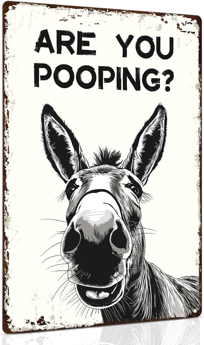 ALKB Funny Donkey Are You Pooping Metal Signs Vintage Farmhouse Bathroom Wall Decor Donkey Lovers Gift 8 x 12 Inch