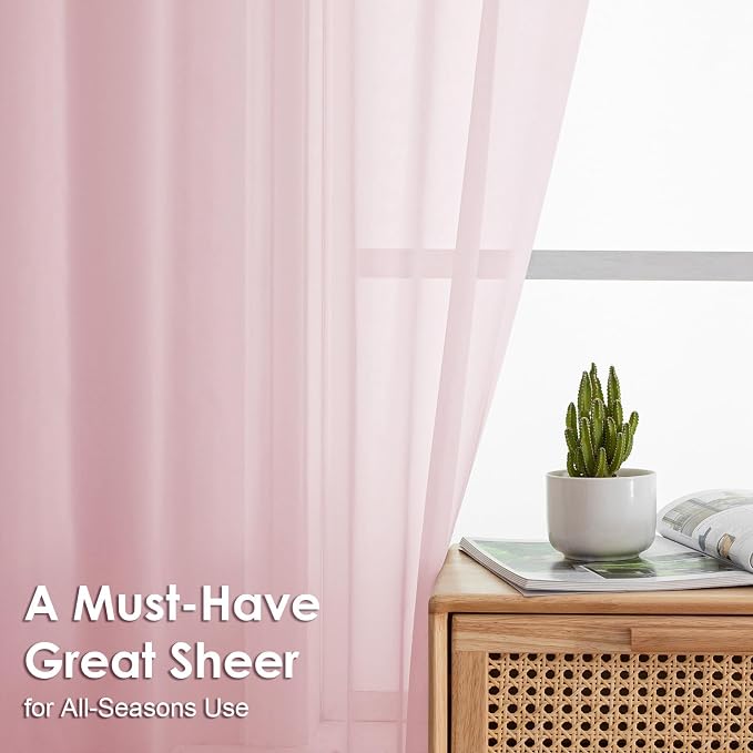 Blush Pink Sheer Curtains 108 Inches Long 2 Panels - Image 3