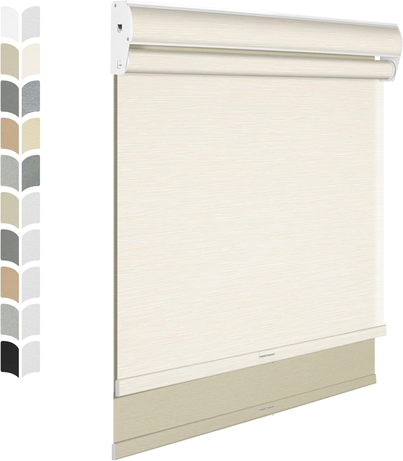 BERISSA Cordless Dual Roller Shades with Cassette Valance,Double Window Shades Blackout and Light Filtering Shades,Day and Night Roller Shades for Home Office Door.Striped Jacquard Beige.46 W x 36" H