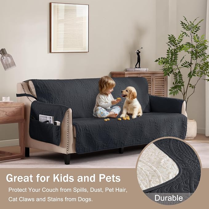 Black Recliner TV Chair Covers, Quilted Décor Water-Repellent Medium Lazy Boy - Image 8