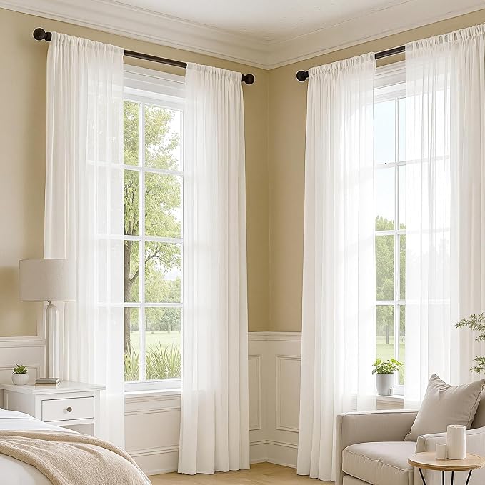 MIULEE Ivory Sheer Curtains 90 Inches Long 4 Panels 54 x 90 Inches | Light - Image 2