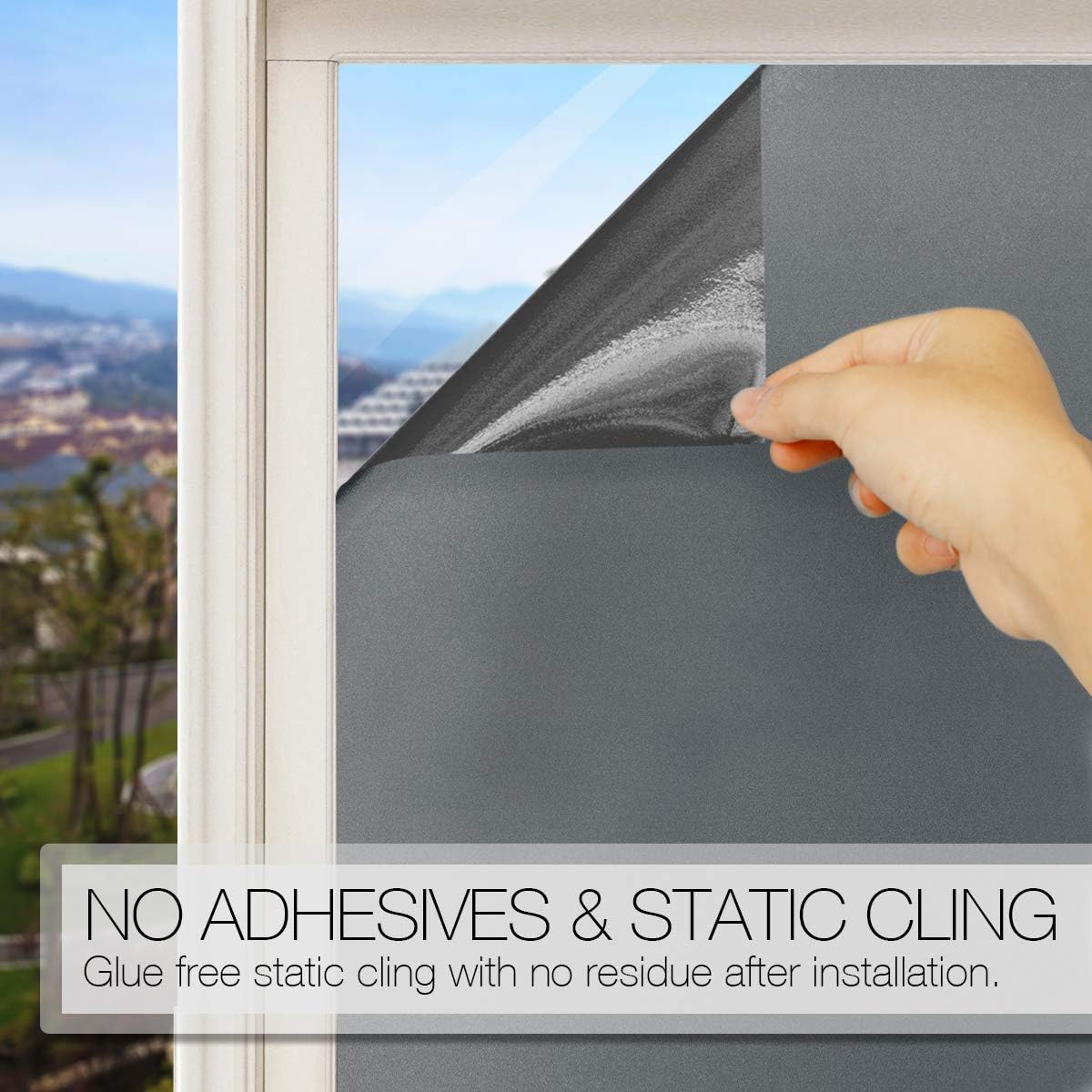 HIDBEA Frosted Window Privacy Film - Non Adhesive Static Cling Glass Stickers Sun UV Blocking Heat Control Door Covering Decals for Home Office, Frosted Gray, 17.5 x 78.7 Inch