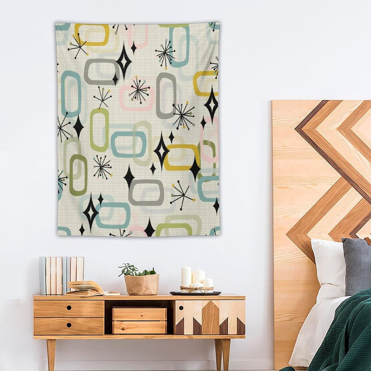 ICMOLYYENLO Boho Medieval Cat Tapestry, Abstract Atomic Starburst Geometric Aesthetic Art Wall Hanging For Bedroom Living Room Dormitory 60x80 Inches