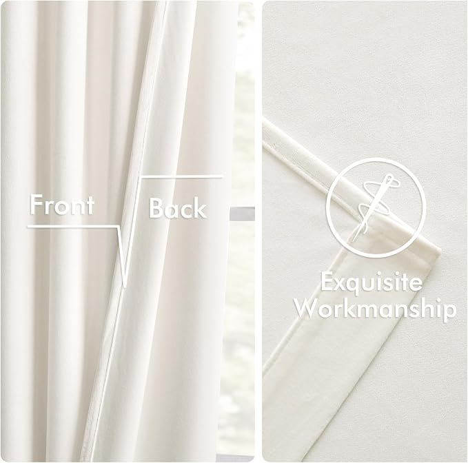 MIULEE Velvet Curtains 50W x 72L 2 Panels Ivory Blackout Curtains | Luxury - Image 6