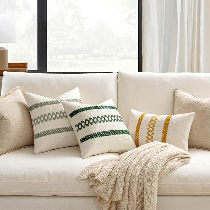 MIULEE Set of 2 Sage Green Boho Decorative Pillow Covers 22x22 Inch | Farmhouse - Image 5