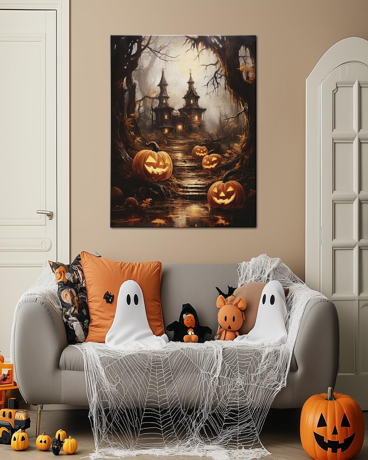 AbcCustomize Halloween Canvas Wall Art - Spooky Haunted House & Eerie Pumpkins Poster, Gothic Fall Decorations for Home, Vintage Halloween Decor Indoor for Living Room, Bedroom & Party