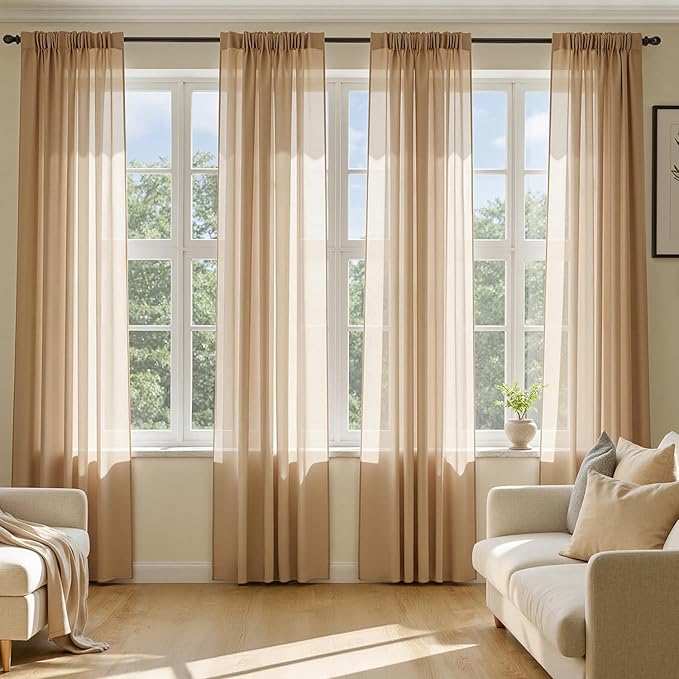 MIULEE Brown Sheer Curtains 108 Inches Long 4 Panels 54 x 108 Inches | Light by MIULEE