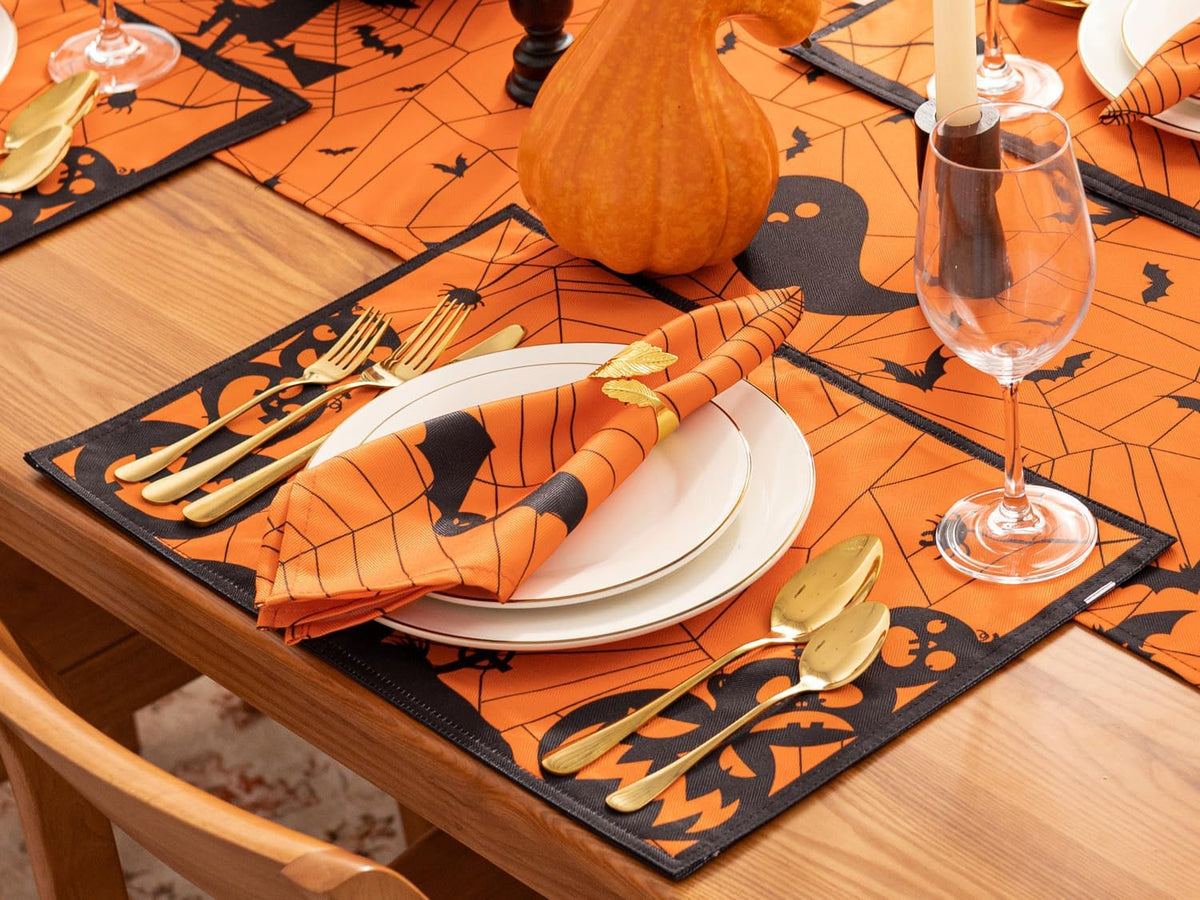 YiHomer Halloween Silhouettes Tabletop for Halloween Decorations, Dinner Parties and Scary Movie Nights, Horror Night, Reversible Placemat Set, 13 x 19