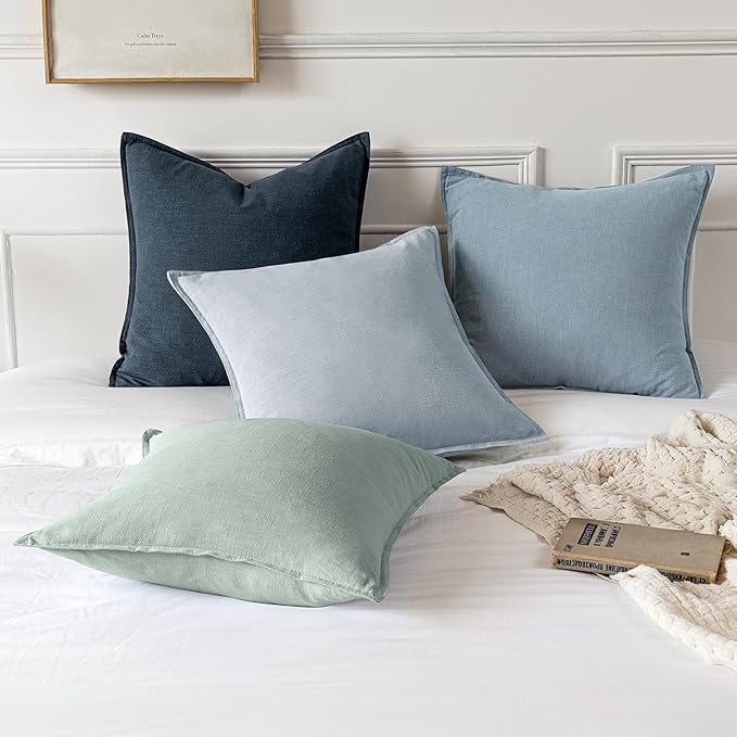 MIULEE Decorative Linen Pillow Covers 20x20 Inch Aqua Green | Boho Farmhouse​ - Image 5