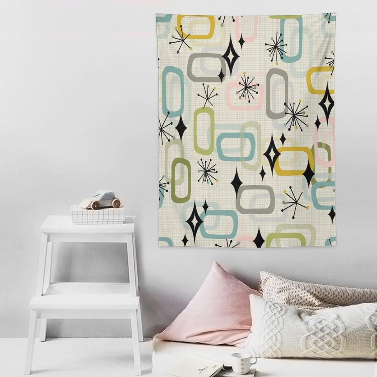 ICMOLYYENLO Boho Medieval Cat Tapestry, Abstract Atomic Starburst Geometric Aesthetic Art Wall Hanging For Bedroom Living Room Dormitory 60x80 Inches