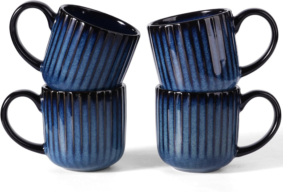 famiware Coffee Mugs Set of 4, Starlight 11 oz Mug Cup Set with Handle for Coffee, Tea, Cocoa, Milk - Ceramic Stoneware Mug Set, Nebulas Blue