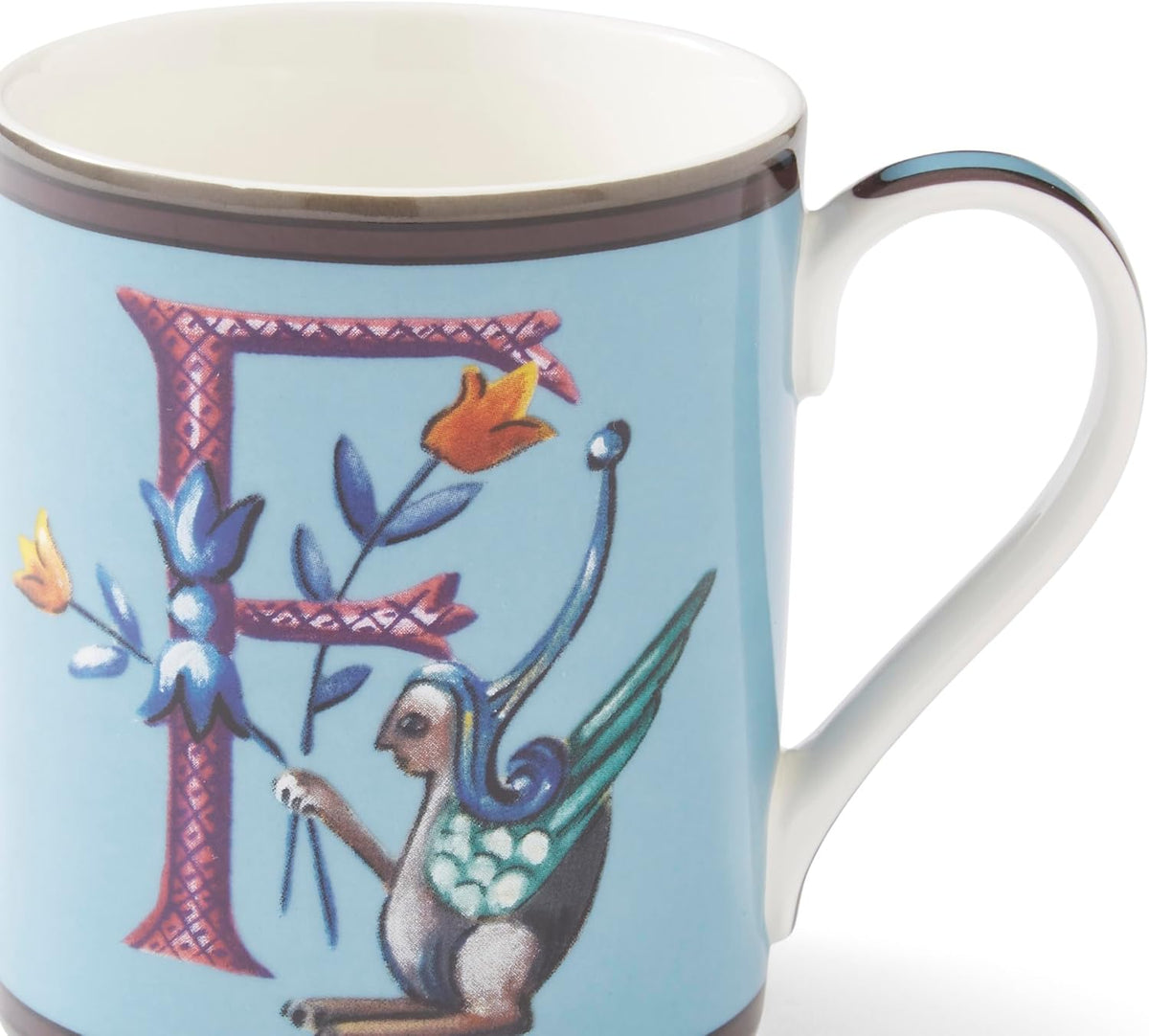 Spode Kit Kemp 12oz Mug, F Initial - Fine China Coffee Cup with Floral Alphabet Design, Custom Letter Mug for Unique Gift Giving - Personalized Kitchen Drinkware, Dishwasher Safe & Stylish