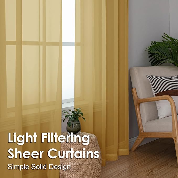 Gold Sheer Curtains 96 Inches Long 2 Panels - Image 6