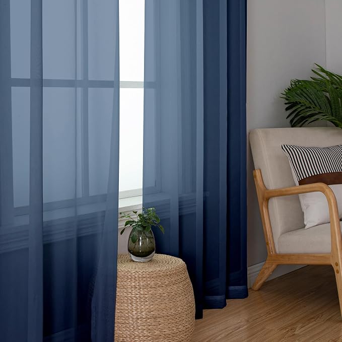 Blue Sheer Curtains, Sheer Curtains 78 inches Long 2 Panels Set, Rod Pocket - Image 3