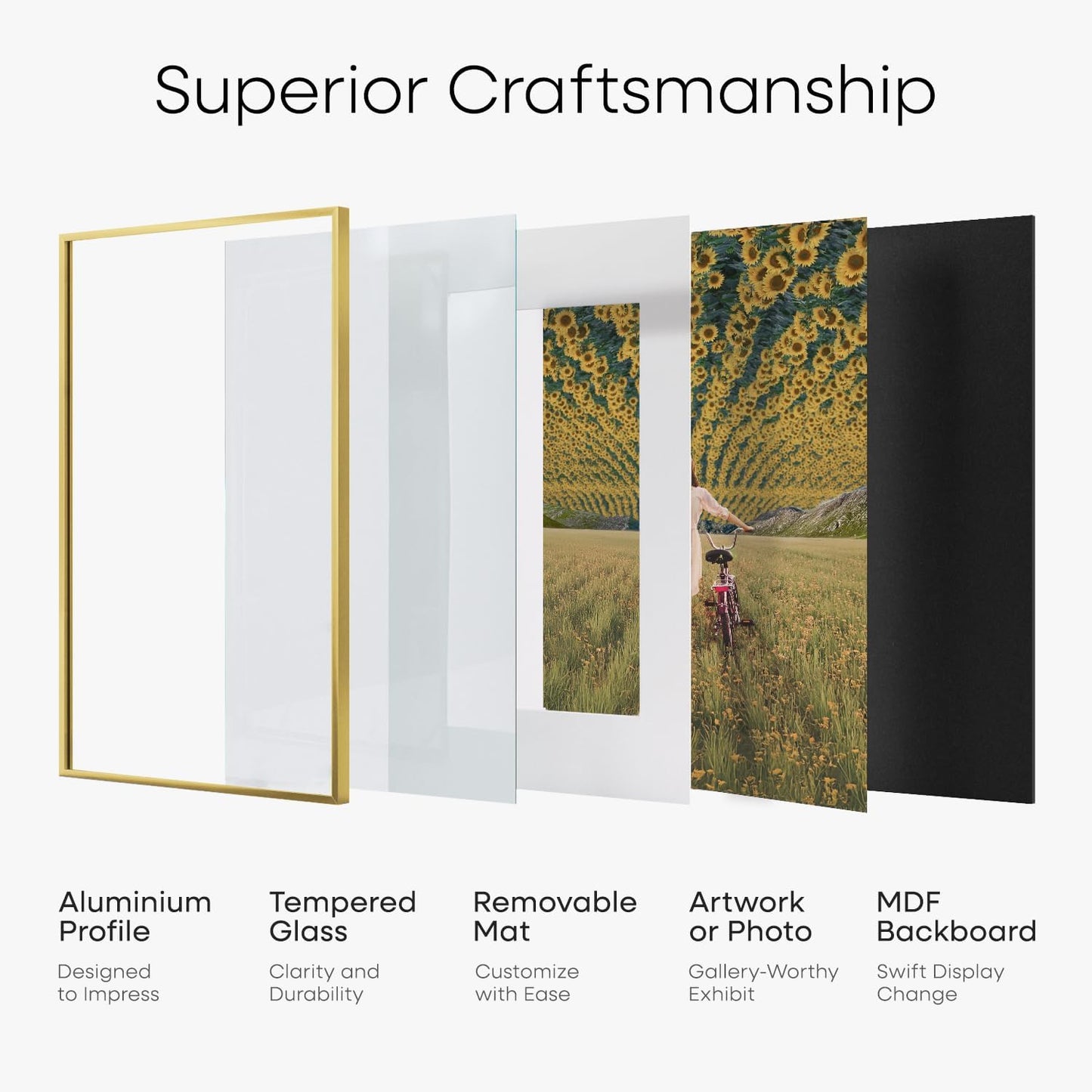 Homeforia A2 Picture Frame Gold, High End Metal 16.5 x 23.5 inches Poster Frames with Mat 11.7 x 16.5 for Photo, A2 Size Frames Matted to A3 Print, 16.5 by 23.4 Hanging Frame, Tempered Glass, Set of 1