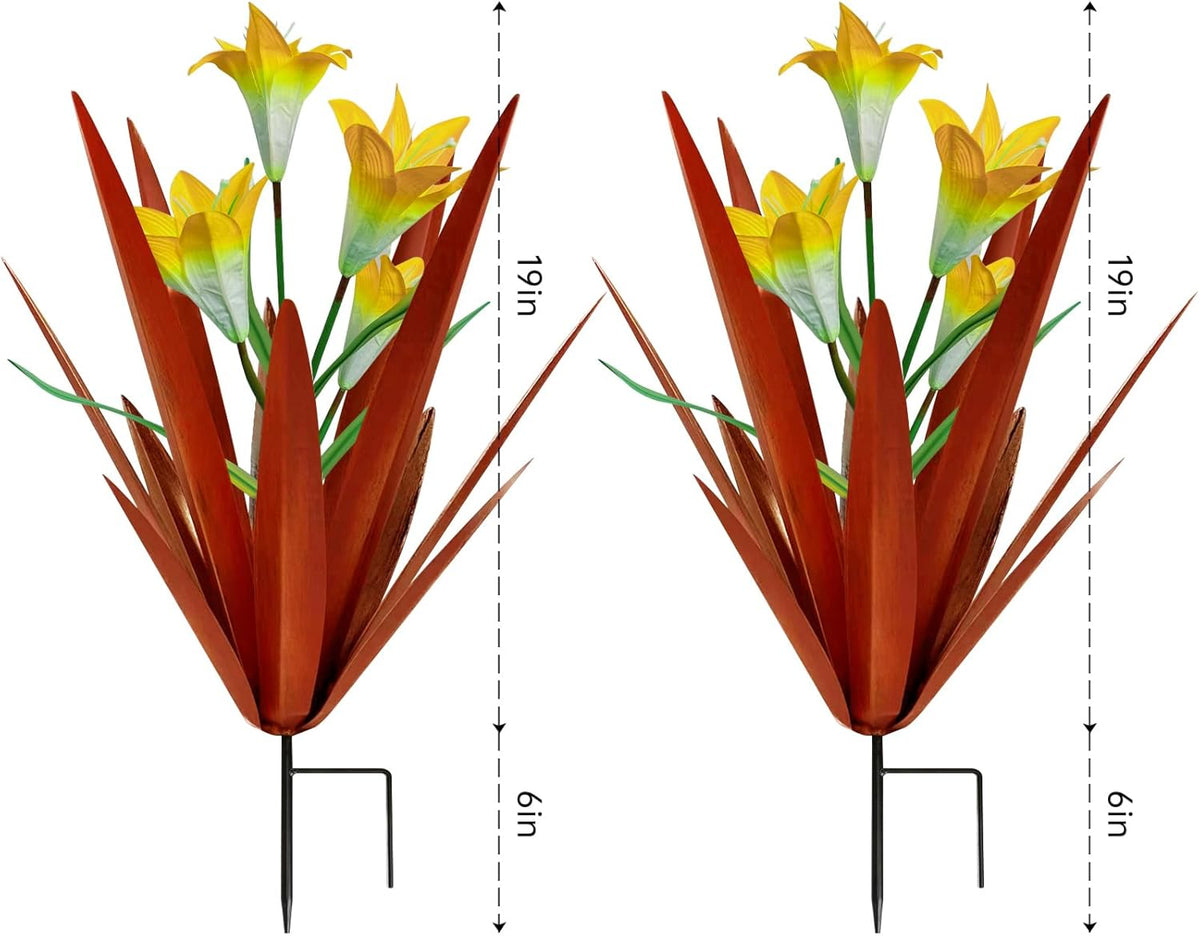 Homight Metal Agave Plant Outdoor Decoration Outdoor Garden Decoration Lily Mexican Yard Art Plant Garden Agave Lily Decorative Garden Gift… (2 Big Yellow Lilies), HM-390-345