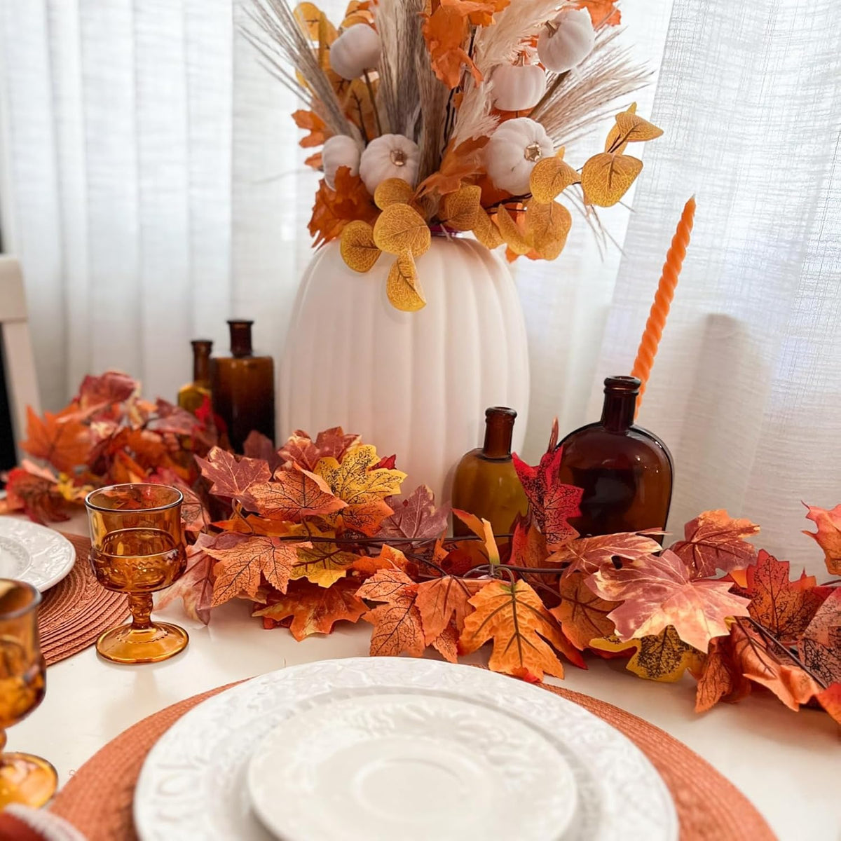 CQURE 40 Pack Fall Leaf Garland, Total 236Ft Artificial Fall Vines Autumn Garland Fall Maple Leaves Thanksgiving Decor for Home Wedding Fireplace Party