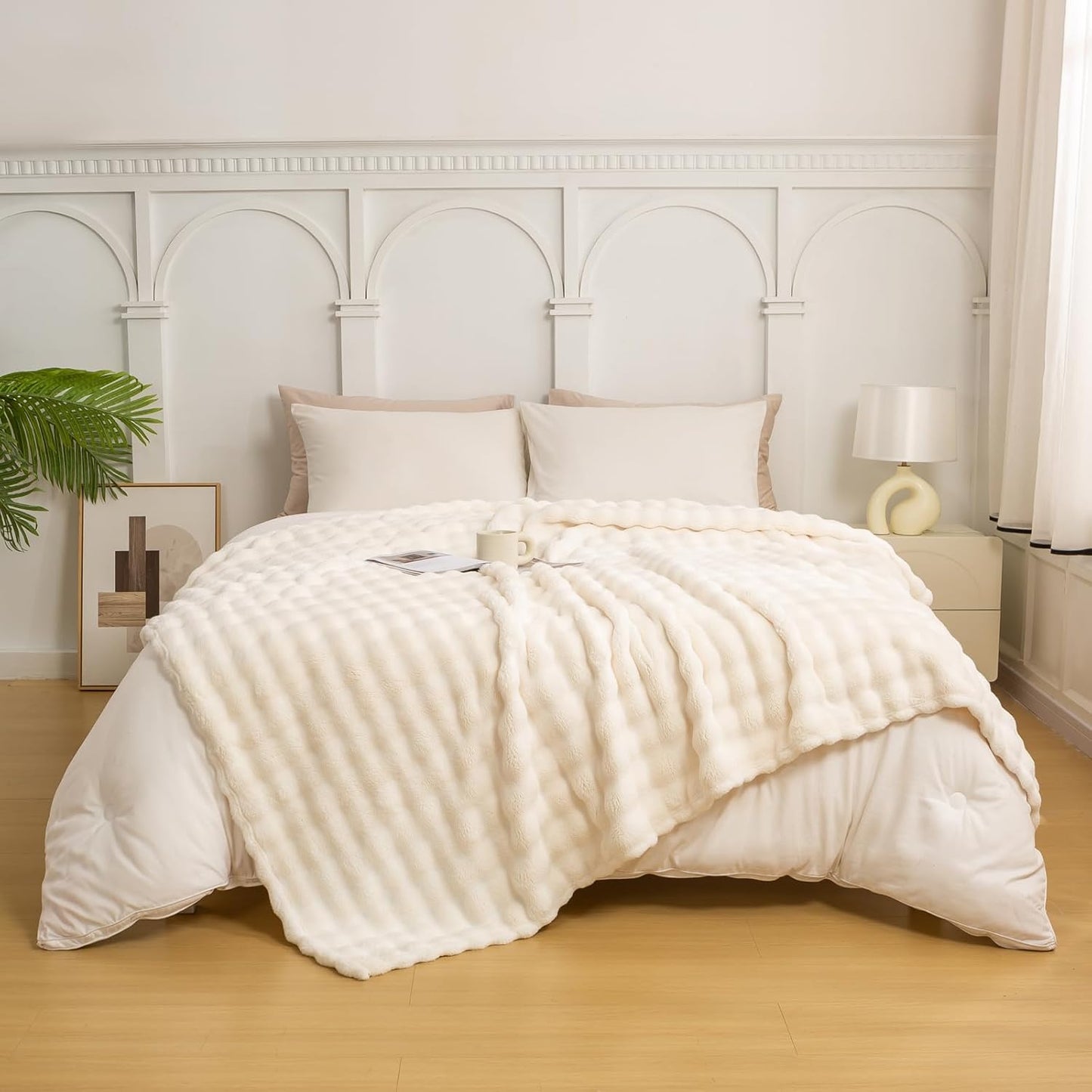 YUSOKI Luxury 3D Bubble Throw Blanket 3.1lb,All Ages,Home Decoration, (Ivory,60 * 80inches)