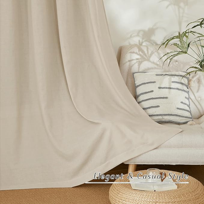 NICETOWN Linen Flax Semi Sheer Curtains 94" Length, Grommet Window Treatments - Image 3