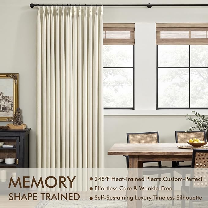 MIULEE Cream Pinch Pleated 100% Blackout Linen Curtains 40x90 Inches | Room - Image 3