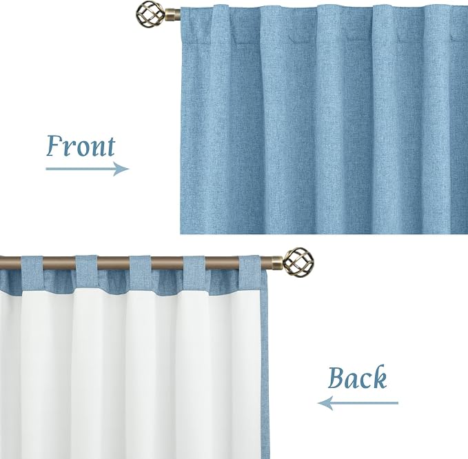 100% Blackout Blue Linen Curtains 63 Inches 2 Panels, 52 x 63 Inch | Room - Image 8