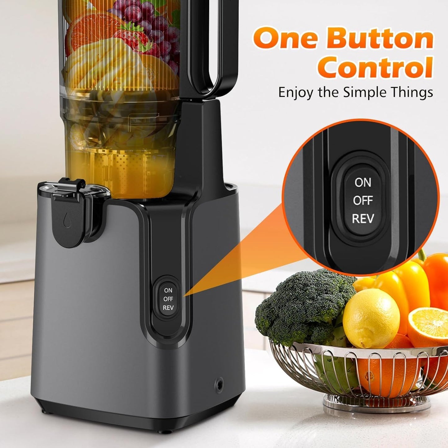 Juicer Machines with 5.4" Large Feed Chute, 400W Cold Press Juicer for Whole Vegetables and Fruits, Slow Masticating juicer Easy to Clean Juice Extractor Machine High Juice Yield(Titanium Gray)
