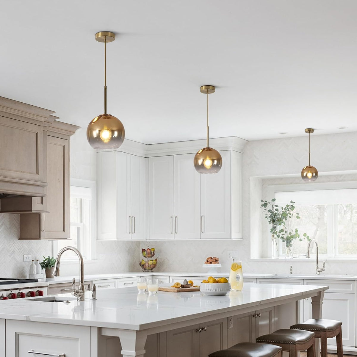 KCO Lighting Glass Globe Hanging Light Fixture Modern Gold Pendant Lights Kitchen Island Mid Century Dining Room Hanging Light Fixtures Over Table Single Pendant Light