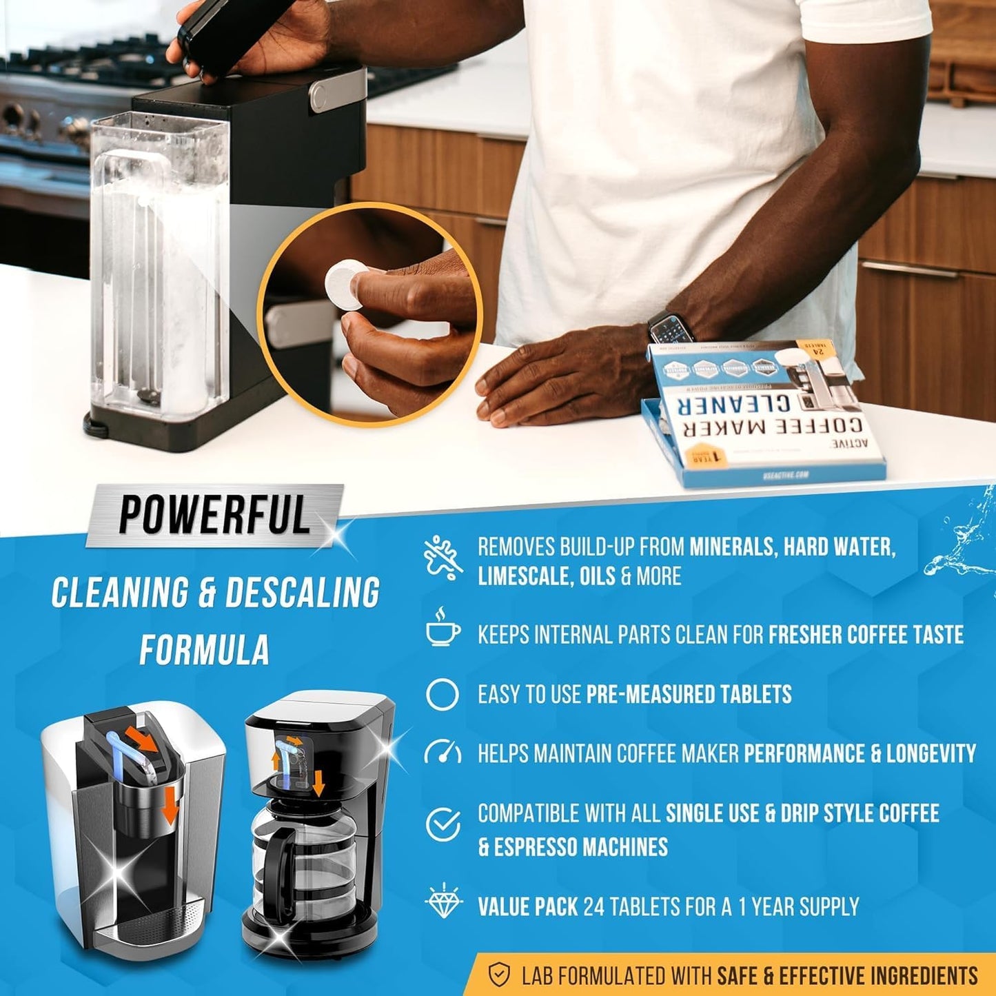 Washer Dishwasher Disposal & Coffee Cleaner Tablets - 96 Tabs Includes ACTIVE Washing Machine Cleaner, Dishwasher, Disposer, Coffee Maker Descale Tabs - Deep Clean & Refresh Appliance - 1 Year Supply